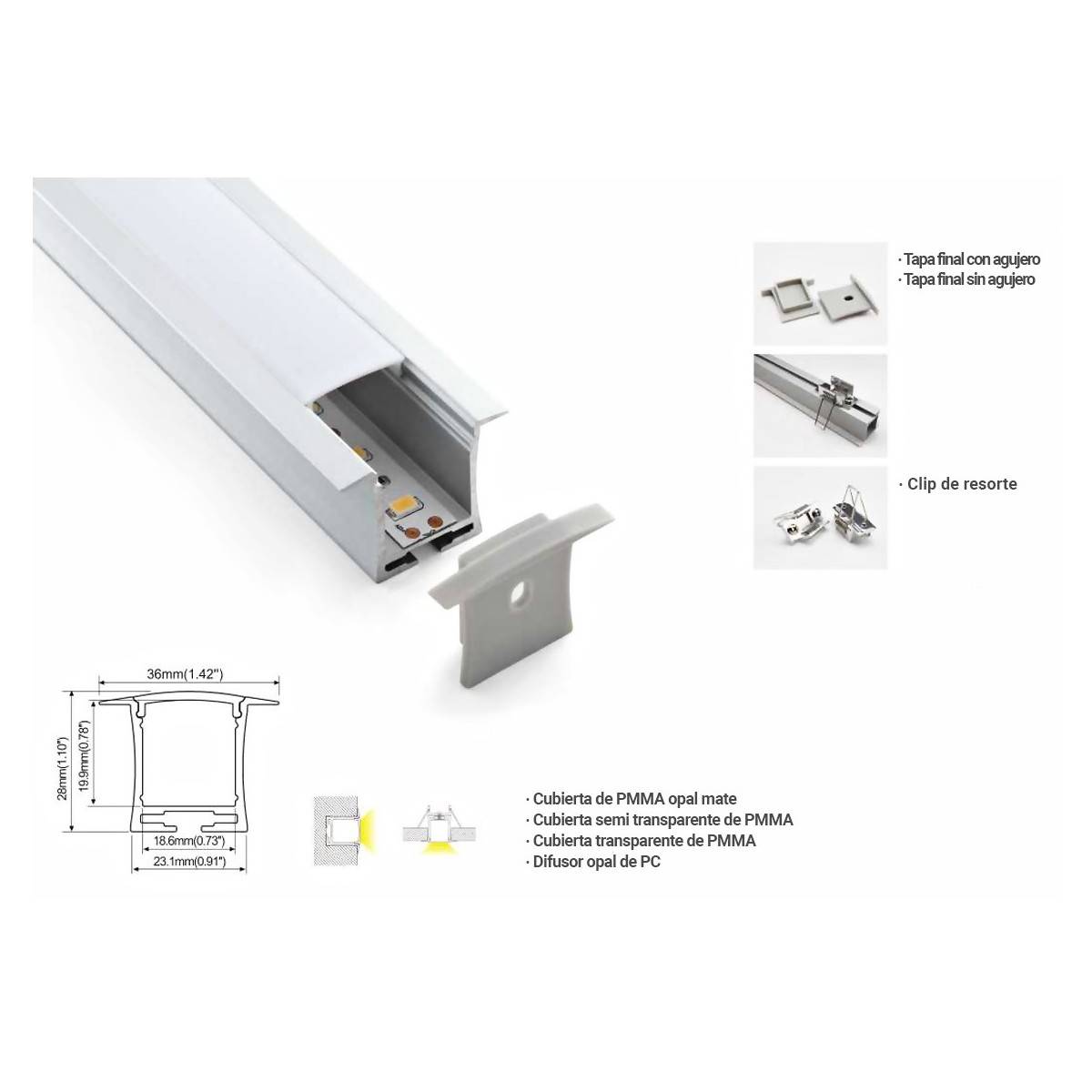 Perfil de aluminio para tira LED