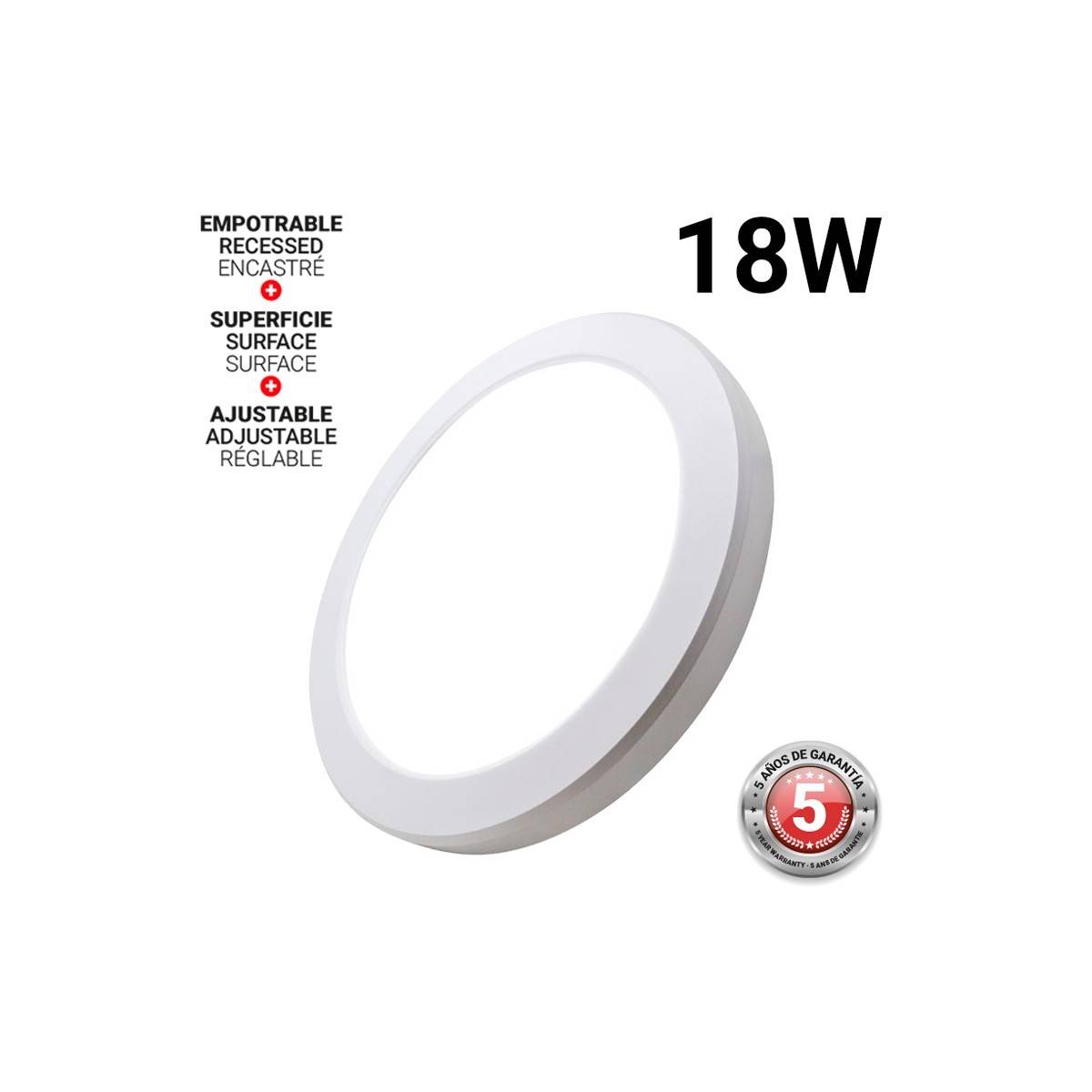 Plafón LED Universal 18W diámetro ajustable superficie y empotrable
