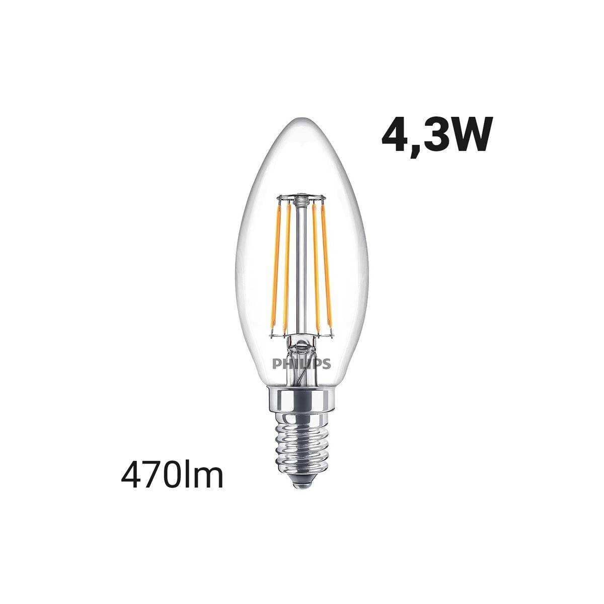 Bombilla vela LED de filamento E14 B35 4.3W | Philips LEDVela Clásica