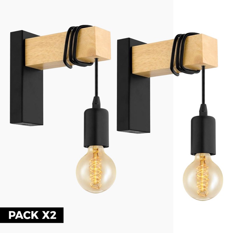 Pack de 2 Apliques de pared rústicos de madera "RUDER"