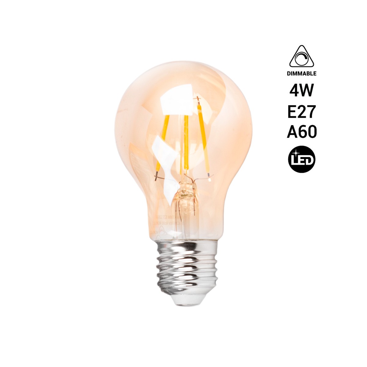 Bombilla filamento LED vintage ámbar - Regulable - E27 A60 - 4W