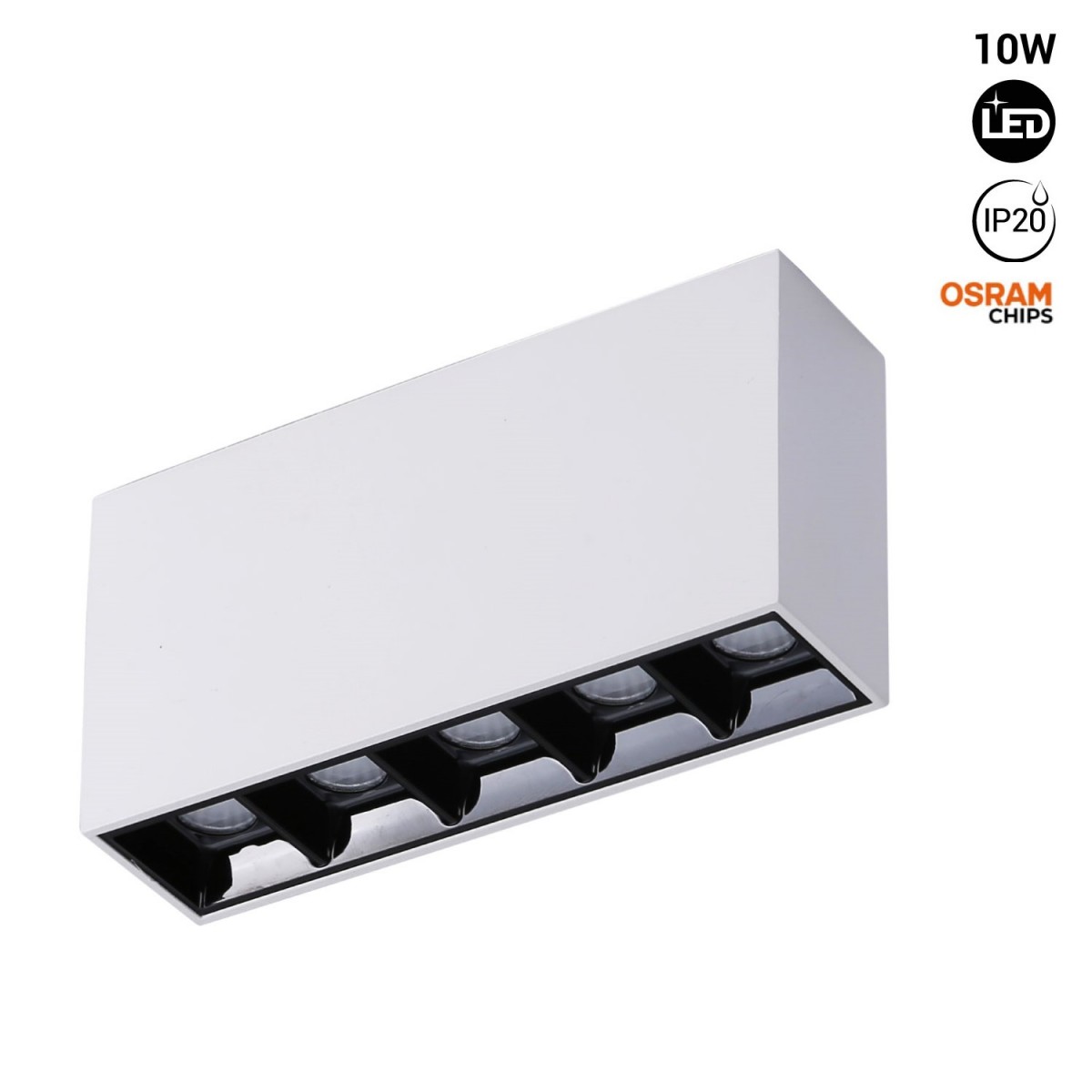 Foco lineal LED superficie color blanco - 10W - UGR18 - CRI90 - Chip OSRAM