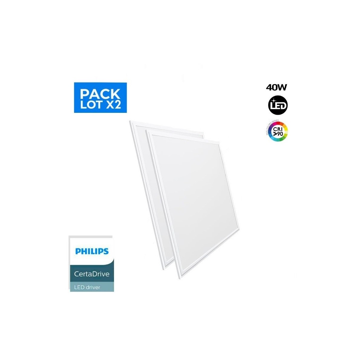 Pack x 2 - Panel LED empotrable Backlight 60x60cm - 4900lm - driver Philips - 40W