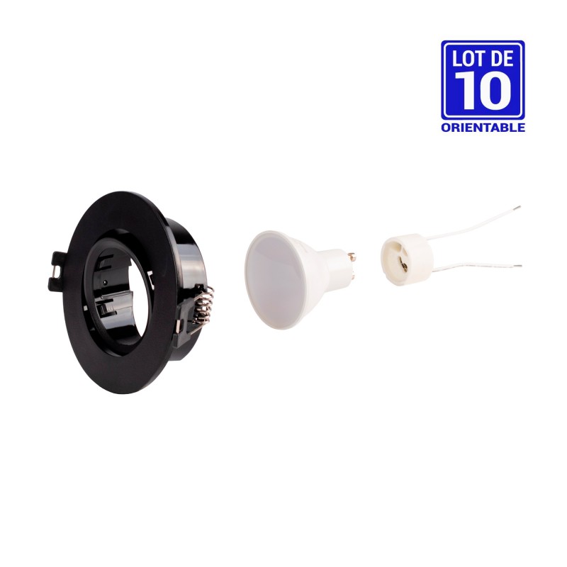 KIT Aro downlight basculante color negro Ø90mm + Bombilla GU10 5W + Casquillo GU10