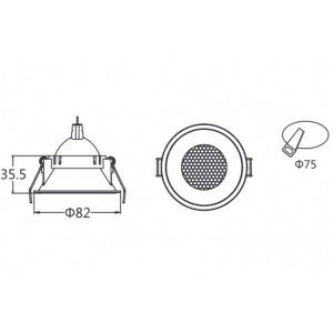 Einbaudownlight Ø75mm MR16, GU10 niedrig UGR