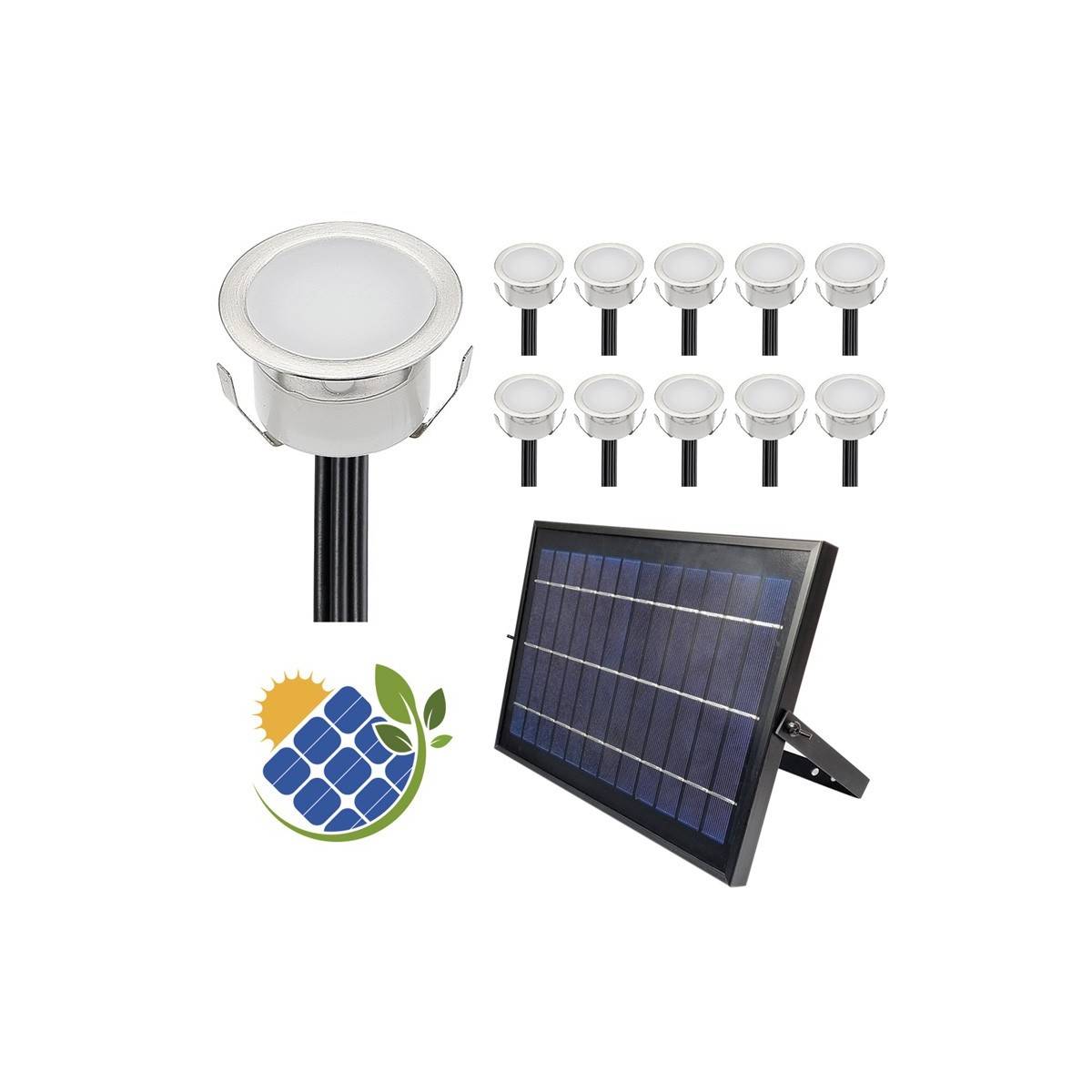Packung mit 10 eingelassenen Solar-LED-Leuchten mit Solarpanel