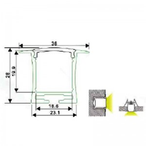 Einbauprofil LED-Streifen für Wand und Decke 36x28mm (2mt.)