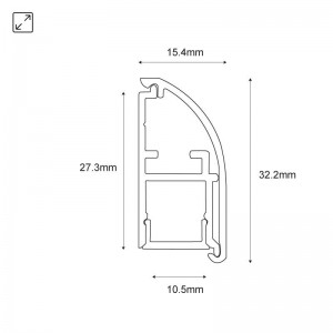 Endkappe für Aluminiumprofil 15,4 x 32,2 mm - Abmessungen