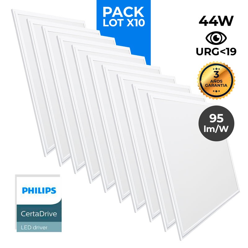 Packung mit 10 schlanken LED-Panels 600x600x15mm 44W UGR19 Philips Treiber