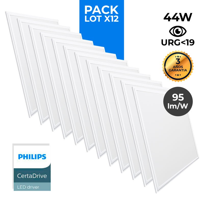 Packung mit 12 schlanken LED-Panels 600x600x15mm 44W UGR19 Philips Driver