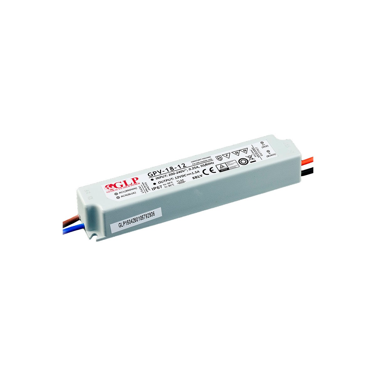 Außeneinsatz Netzteil 12V DC - 18W - IP67 - GLP - LED Streifen versorgen - kompakt - slim