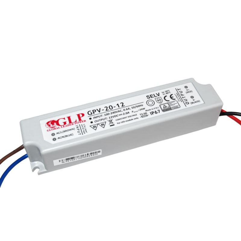 Außeneinsatz Netzteil 12V DC - 20W - IP67 - GLP - LED Streifen versorgen -  kompakt slim