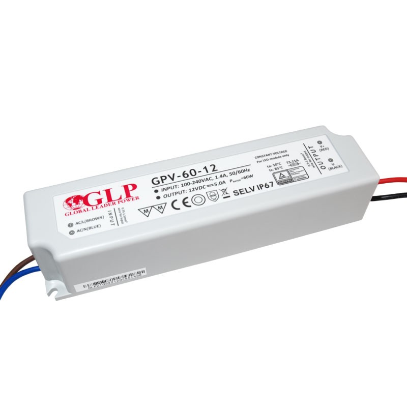 Außeneinsatz Netzteil 12V DC - 60W - IP67 - GLP - LED Streifen versorgen - außen