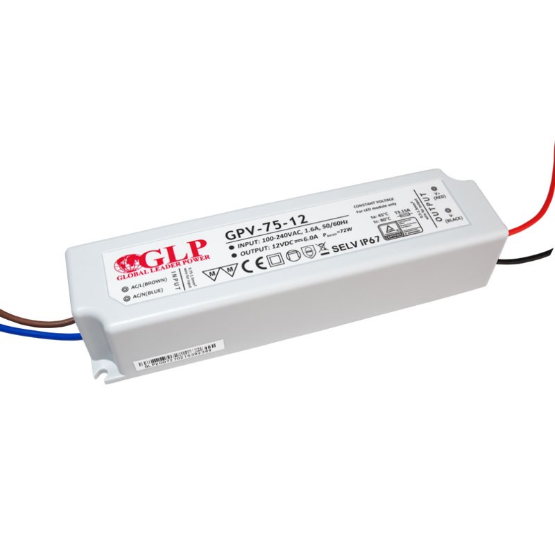 Außenbereich Netzteil 12V DC - 75W - IP67 - GLP - LED Streifen versorgen - Außeneinsatz