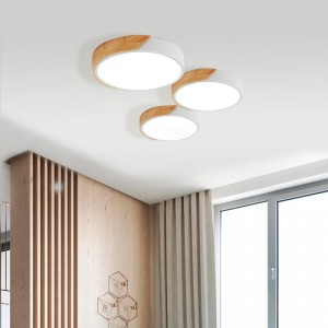 Weiß und Holz LED-Deckenleuchte CCT ø508x50mm