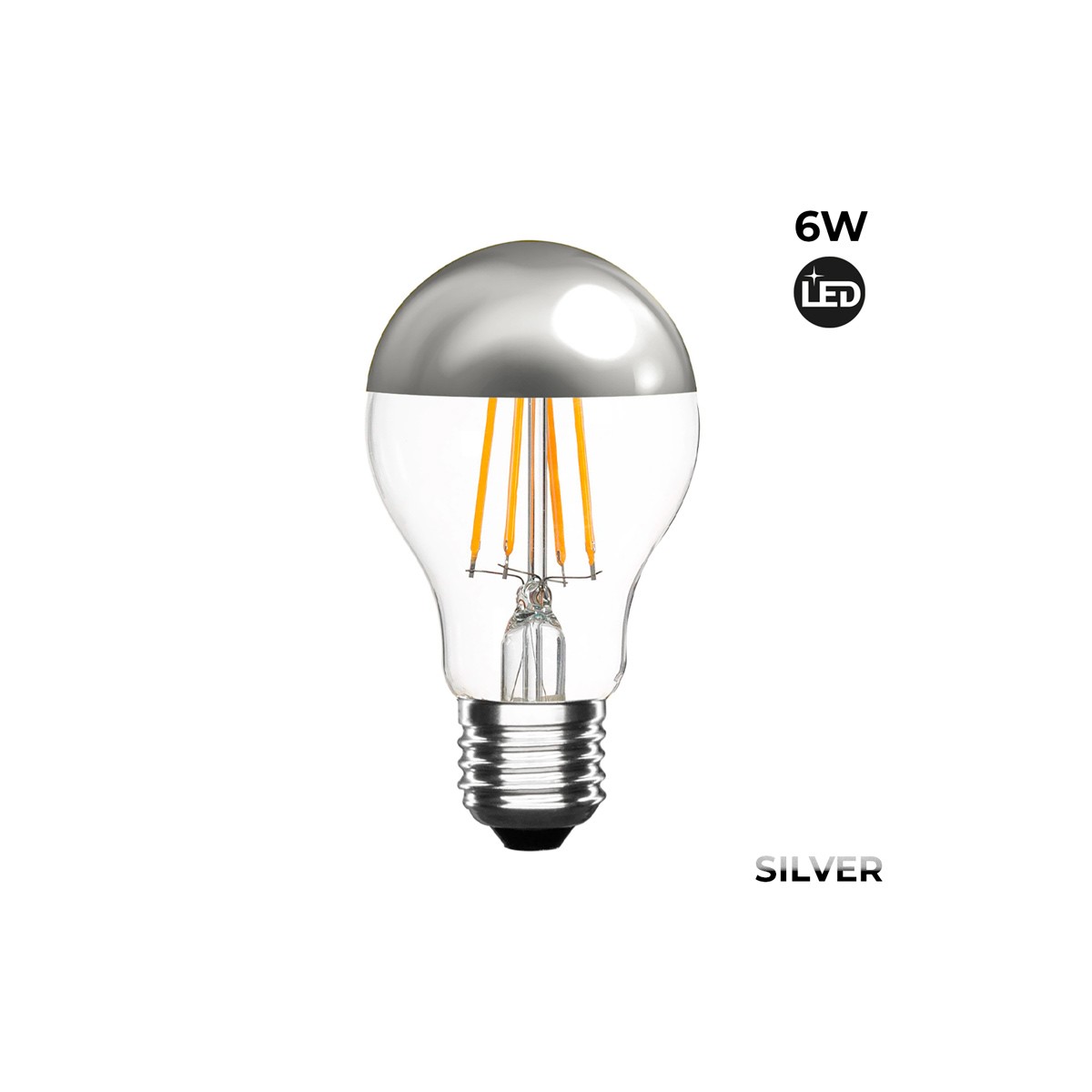 Silberne Led-Glühbirne mit Spiegeleffekt E27 6W