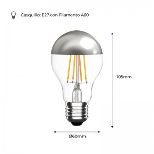 Silberne Led-Glühbirne mit Spiegeleffekt E27 6W