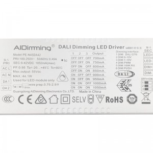 Dimmbarer DALI-Treiber 44.1W DC 9-42V Multicurrent 700-1050mA