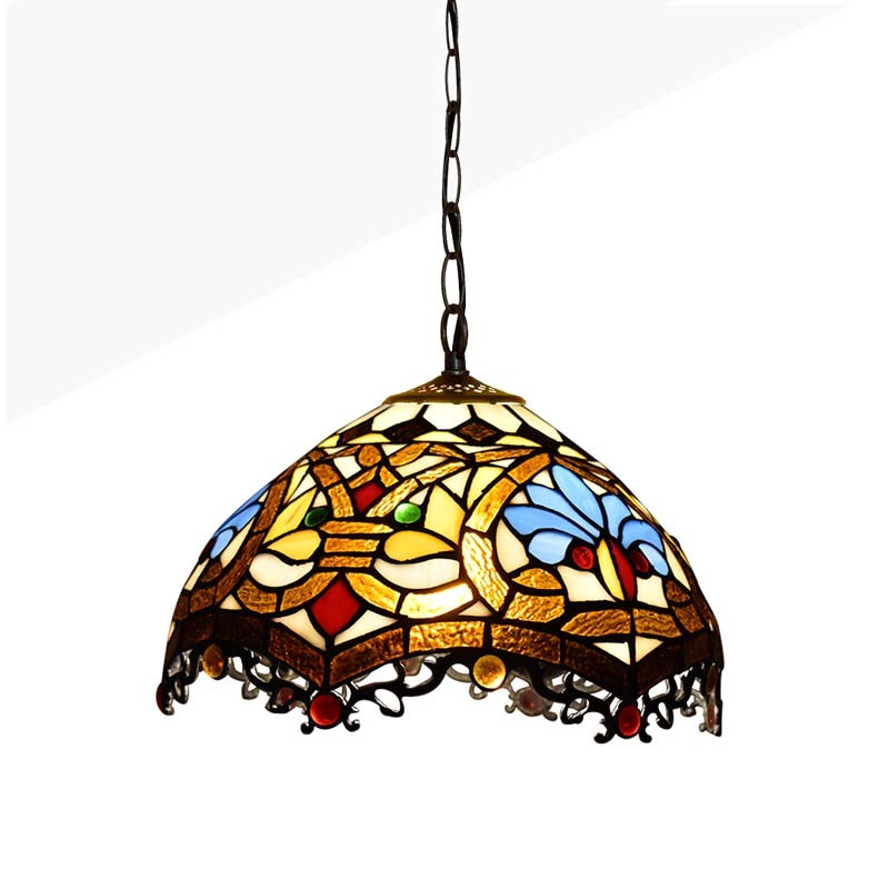 Von Tiffany inspirierte Pendelleuchte mit Blumenmosaik aus Glas