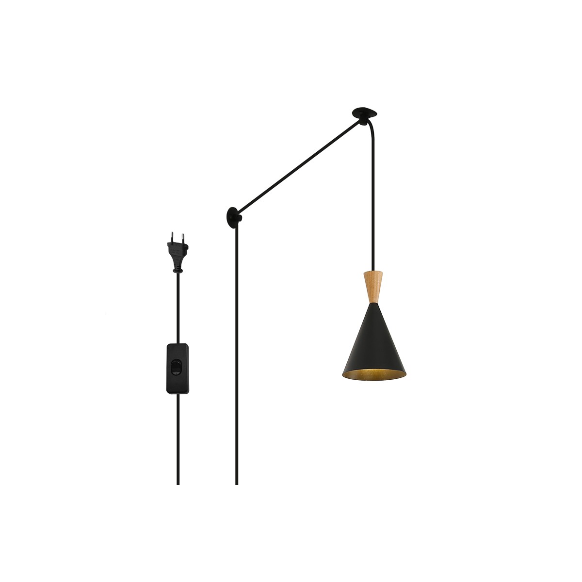 Schwarze Lampe mit Kabel und Stecker