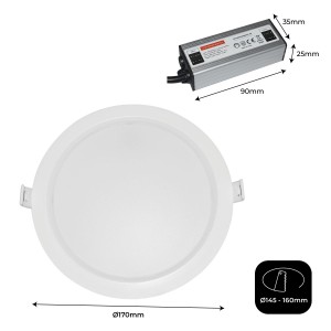 Wasserdichtes LED-Einbaudownlight - IP65 - 15W - Ausschnitt Ø 145-160mm