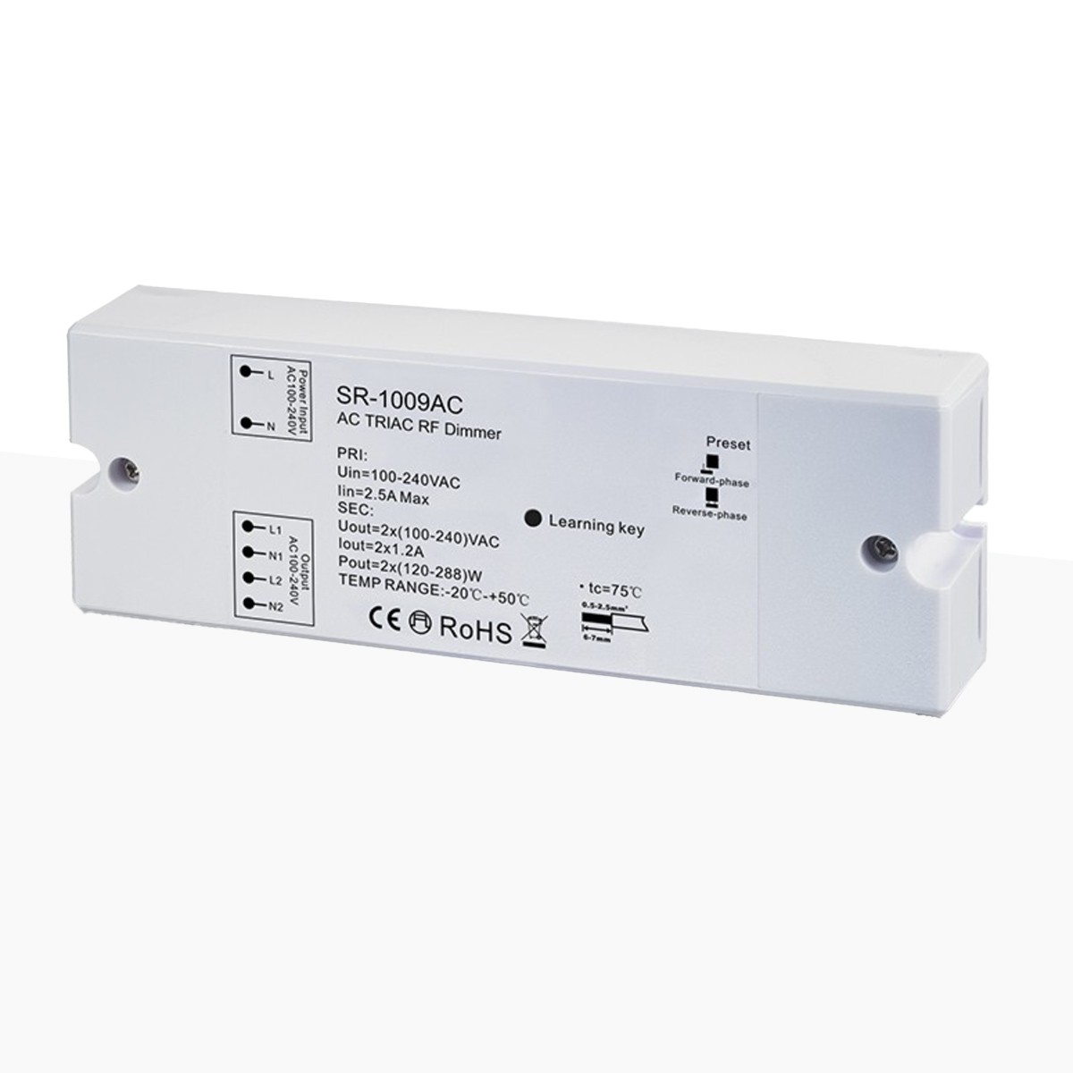 AC TRIAC Controller – monochrom & DMX dimmbar – zwei Kanäle 1,2 A/ch – 100-240V Sunricher - Perfect RF