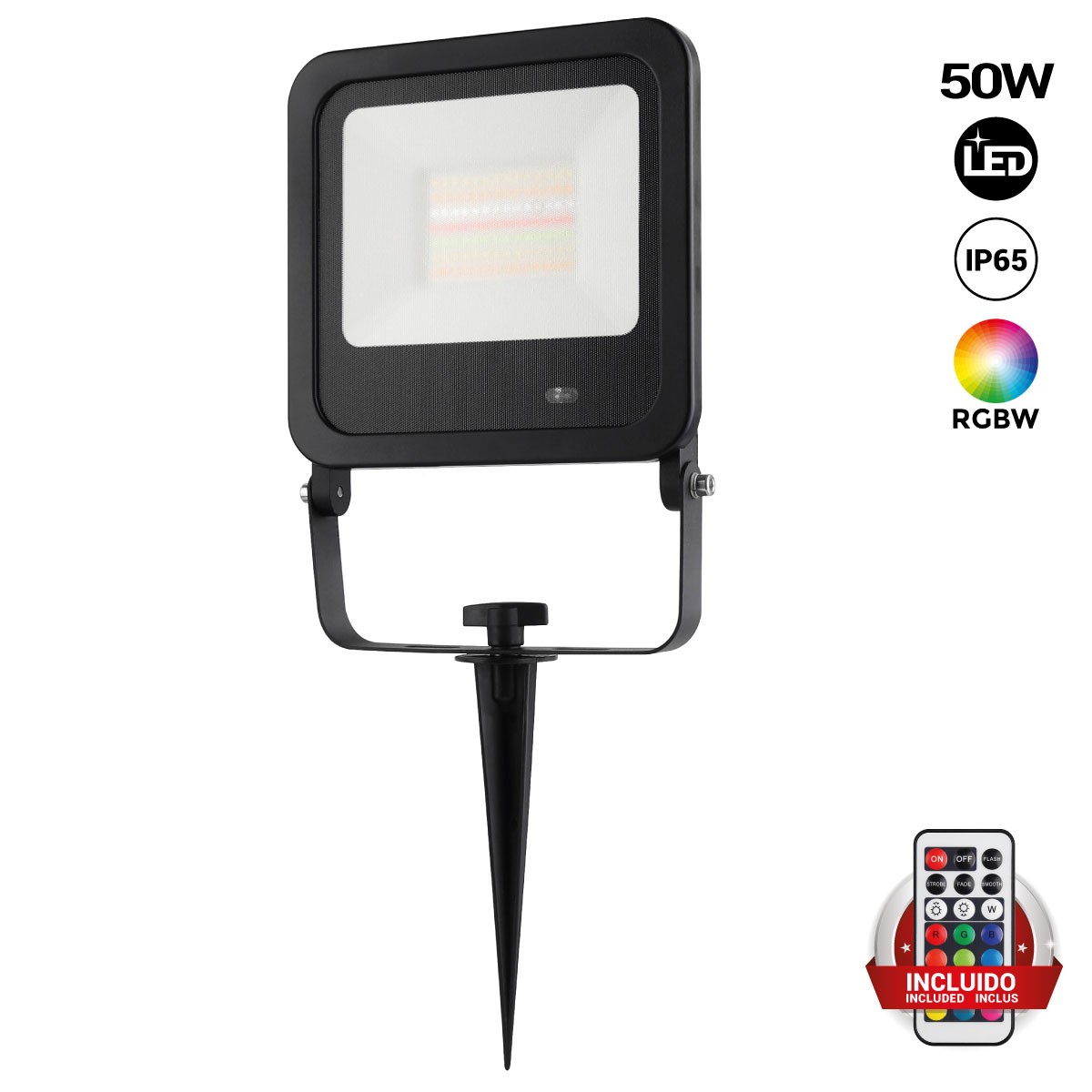 LED-Außenstrahler RGBW mit Fernsteuerung – IP65 – 120° – 50W