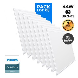 8er-Pack LED-Einbaupanels slim 60x60 cm – Philips Treiber - 44W - UGR19