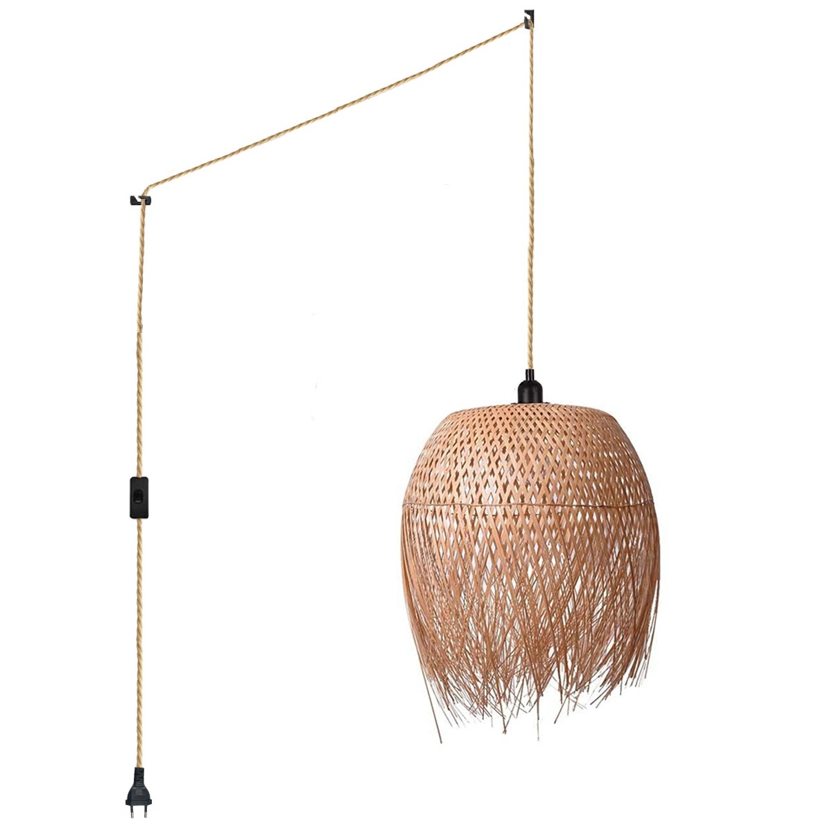 Pendelleuchte aus Rattan „Java“ mit Schalter und Stecker