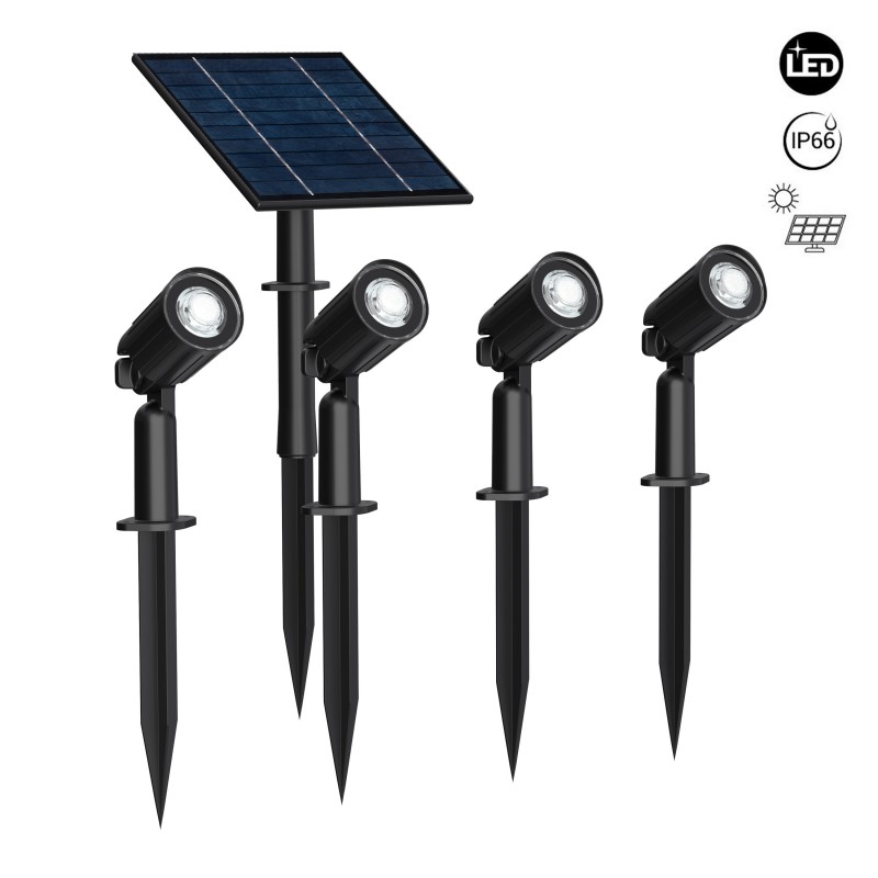 Kit x 4 Außen-Solarstrahler mit Solarpanel - 5W - IP66 - 3000K