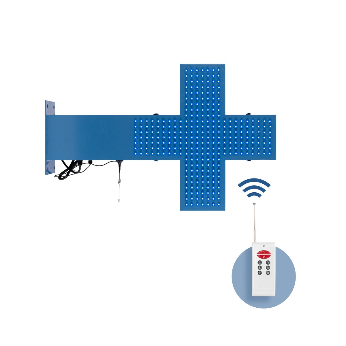 LED-Kreuz für Tierarztpraxis blau einfarbig - 50x50cm - Doppelseitig - Außenbereich