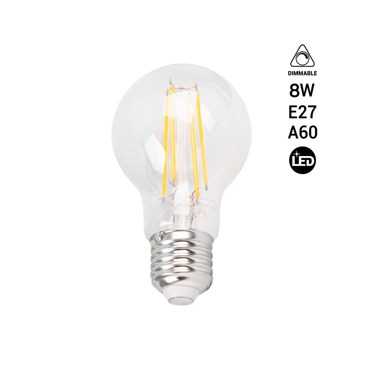 Dimmbare Filament-LED-Lampe E27 8W A60