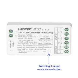 3 in 1 Controller für LED-Streifen - RGB - RGBW - RGB+CCT - 12/24V DC - 2,4G - WLAN - MiBoxer - FUT037W+ - output via 1 Knopf