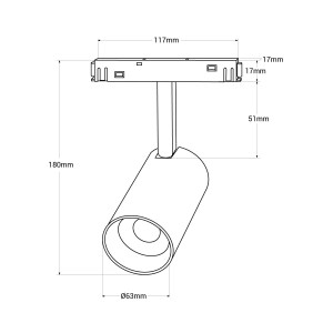 CCT LED-Strahler für Magnetschiene 48V - 12W - Mi Light - Abmessungen