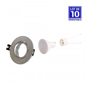 10 Montage-Sets - Schwenkbarer Downlight-Ring in Silber Ø 90 mm + GU10 Lampe 5W + GU10 Fassung - Einbauleuchte