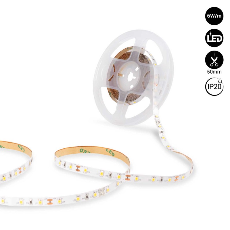 LED-Streifen 12V DC - 6W/m - einfarbig - 8 mm - IP20 - 5 Meter Rolle - 60 LEDs/m