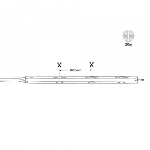 COB LED-Streifen 220V AC - 10W/m - 10,5 mm - IP67 - Abmessungen