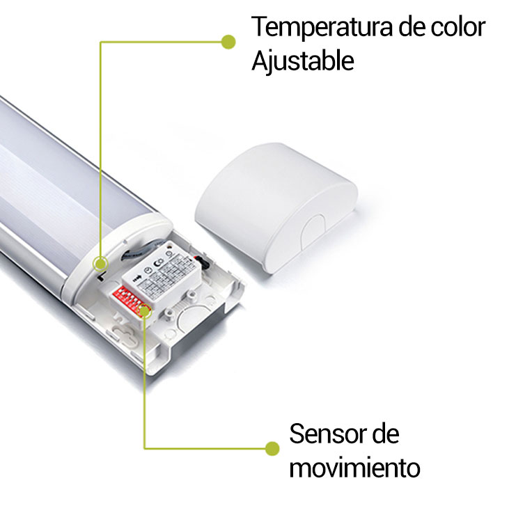 Sistema CCT y sensor luminaria led lineal