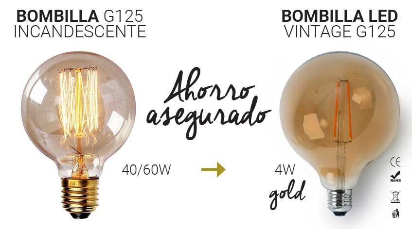 Equivalencia de potencias entre bombillas vintage LED e incandescente