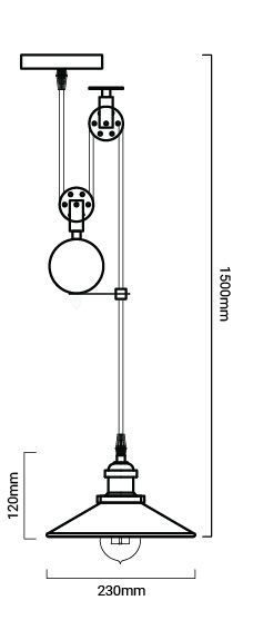 esquema medidas de la lampara polea