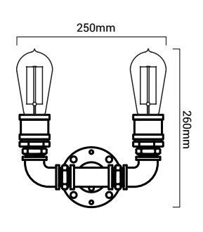 esquema de medidas lampara copper en U