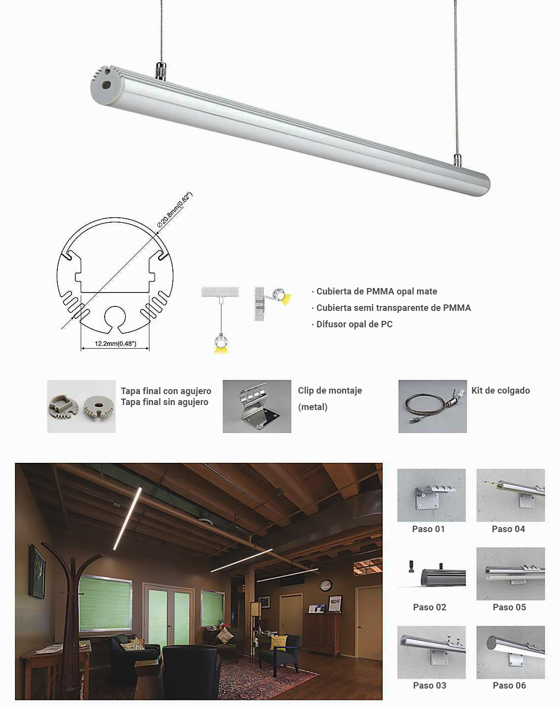 PERFIL PARA SUSPENDER OU SUPERFÍCIE DIÂMETRO 21MM (2M) PARA ESTACIONAMENTO