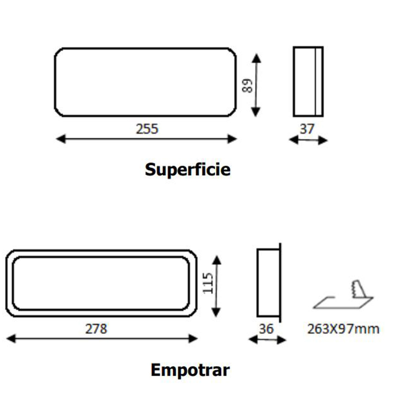 dimensiones luz de emergencia