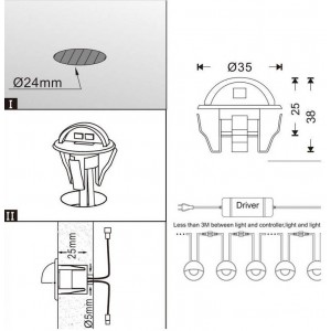 Kit 6 faretti LED da incasso per scale 0,4W 12V-DC IP67