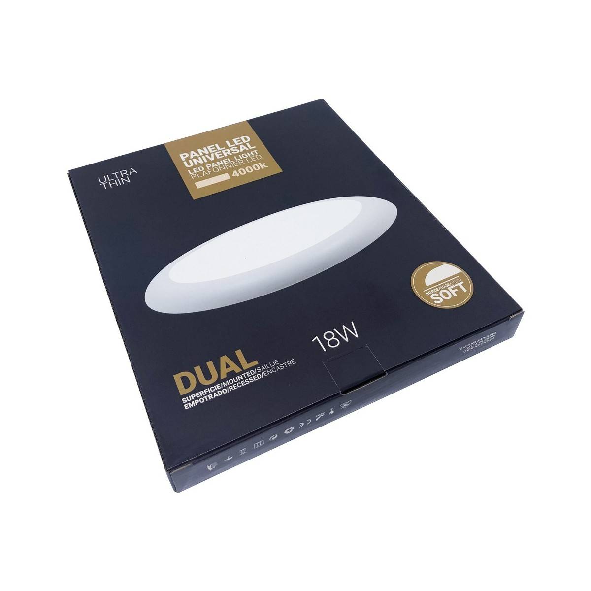 PANNELLO LED CIRCOLARE UNIVERSALE DA SUPERFICIE/INCASSO REGOLABILE 18W SLIM Ø230MM BIANCO 120º.