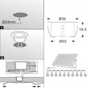 Confezione 10 faretti solari LED da incasso con pannello solare