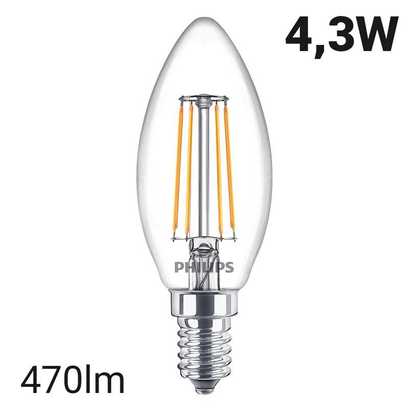 Lampadina a filamento LED E14 B35 4,3W | Philips LED Classic Candle