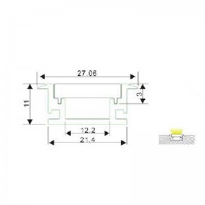 Profilo in alluminio 27x11mm da incassare nel pavimento impermeabile (Bar 2ml)