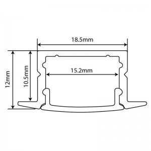 Profilo superficiale in alluminio 18x12mm per striscia led 15mm