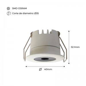 Downlight LED Mini 3W da incasso LED Low UGR 40x32,1mm